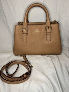 Kate Spade New York Tan Saffiano Leather Satchel Crossbody Strap